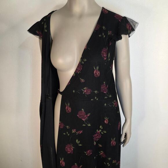 Vintage 90s Rose Mesh Wrap Maxi Dress Whimsigoth Romantic Size 18 Wedding Guest - Picture 4 of 8